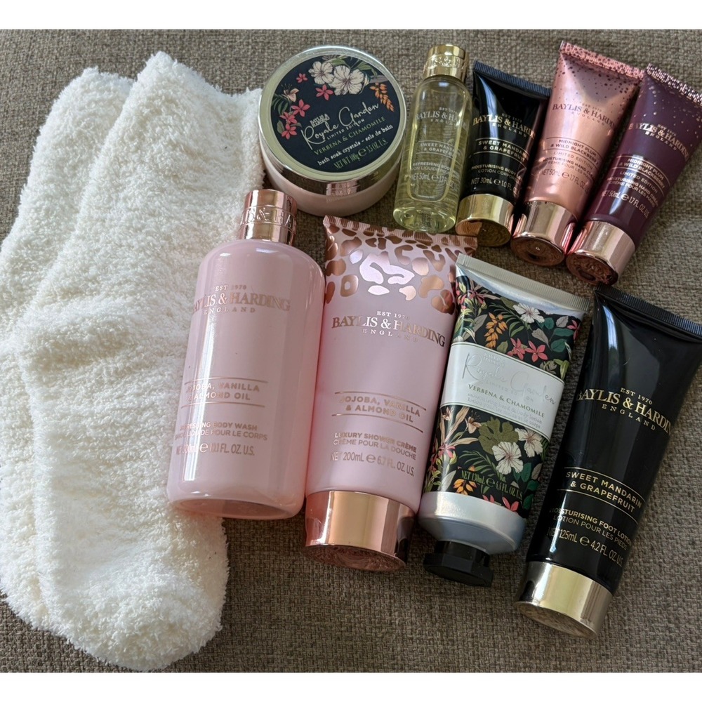 Baylis & Harding 11 Pc Lot! Cream Moisturizer Lotion Shower Gel Socks Bath Soap